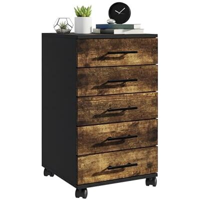 Relaxdays mobilt arkivskåp, 5 lådor, HxBxD: 69 x 40 x 40 cm, kontorsförvaring på hjul, svart/brun Relaxdays mobilt arkivskåp, 5 lådor, HxBxD: 69 x 40 x 40 cm, kontorsförvaring på hjul, svart/brun