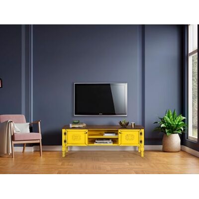 Hanah Home Snygg gul TV-enhet, 150 cm bred, 40 cm hög, 50 cm djup 100% MDF med Spruce Top & Hornbeam-ben Modern design för vardagsrum och underhållningsplatser Hanah Home Snygg gul TV-enhet, 150 cm bred, 40 cm hög, 50 cm djup 100% MDF med Spruce Top & Hornbeam-ben Modern design för vardagsrum och underhållningsplatser