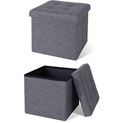 tavora Vikbar sittpall i kubform, smart förvaring med lättskött linnetyg, 38x38x38 cm, robust sittplats & stabil förvaringslåda, maxbelastning 300 kg, svart tavora Vikbar sittpall i kubform, smart förvaring med lättskött linnetyg, 38x38x38 cm, robust sittplats & stabil förvaringslåda, maxbelastning 300 kg, svart