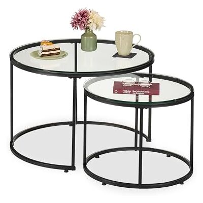 Relaxdays Soffbord för vardagsrum, set med 2 soffbord i vardagsrum, metall och glas, minimal design, svart Relaxdays Soffbord för vardagsrum, set med 2 soffbord i vardagsrum, metall och glas, minimal design, svart