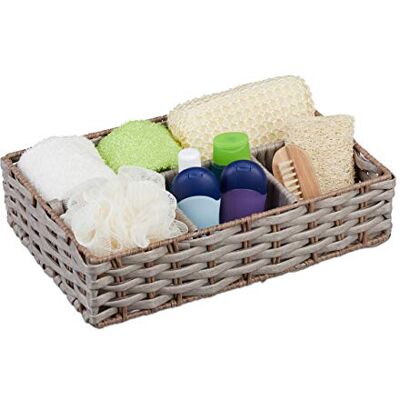 Relaxdays Förvaringskorg 4 fack, flätad korg, badrum dekorkorg, plast, HBT: 8 x 31 x 21 cm, brun Relaxdays Förvaringskorg 4 fack, flätad korg, badrum dekorkorg, plast, HBT: 8 x 31 x 21 cm, brun