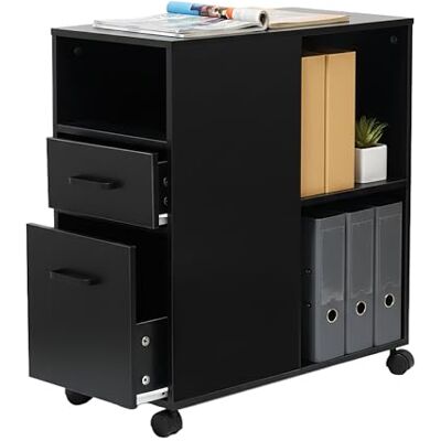 Relaxdays mobil piedestal med 2 lådor och 3 fack, MDF, 65 x 30 x 60 cm, svart Relaxdays mobil piedestal med 2 lådor och 3 fack, MDF, 65 x 30 x 60 cm, svart