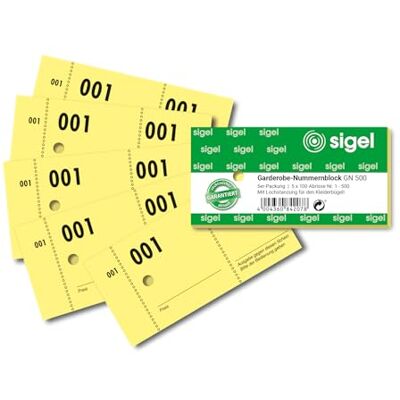 Sigel GN500 Garderob-nummerblock med hålstansning, 500 band (numrerade 1–500, 10,5 x 5 cm) singel gelb, blau Farbwahl nicht möglich. Sigel GN500 Garderob-nummerblock med hålstansning, 500 band (numrerade 1–500, 10,5 x 5 cm) singel gelb, blau Farbwahl nicht möglich.