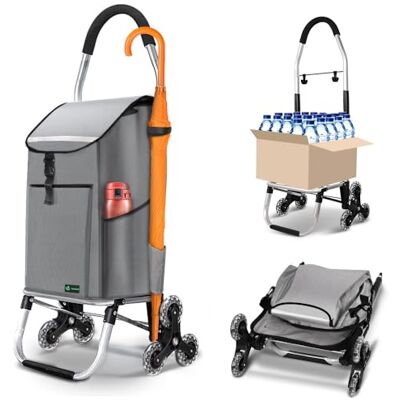 VOUNOT Shoppingvagn med 6 hjul i aluminium med isolerat vattentätt fack och vikbar 3-i-1 vikbar shoppingvagn väska grå VOUNOT Shoppingvagn med 6 hjul i aluminium med isolerat vattentätt fack och vikbar 3-i-1 vikbar shoppingvagn väska grå