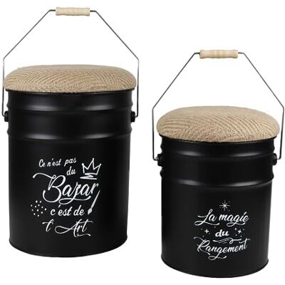 Urban Living LOFT & Metal BIDON POUF med jutesäte och trähandtag X2 st H31CM OCH H40CM Urban Living LOFT & Metal BIDON POUF med jutesäte och trähandtag X2 st H31CM OCH H40CM