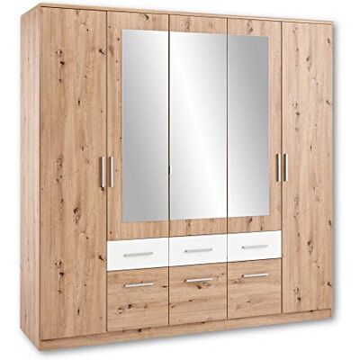 Stella Trading FLORIDA elegant garderob med spegel – mångsidigt svängdörrskåp med gott om lagringsutrymme i Artisan ek utseende, vit – 212 x 213 x 60 cm (B/H/T) Stella Trading FLORIDA elegant garderob med spegel – mångsidigt svängdörrskåp med gott om lagringsutrymme i Artisan ek utseende, vit – 212 x 213 x 60 cm (B/H/T)