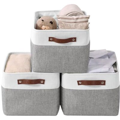DECOMOMO Förvaringskorgar Förvaringslådor tygorganiseringsförvaring för garderob, leksaker, hyllor, kontor, hem och barnkammare (stor grå och vit 15 x 11 x 9,5 – set med 3) DECOMOMO Förvaringskorgar Förvaringslådor tygorganiseringsförvaring för garderob, leksaker, hyllor, kontor, hem och barnkammare (stor grå och vit 15 x 11 x 9,5 – set med 3)
