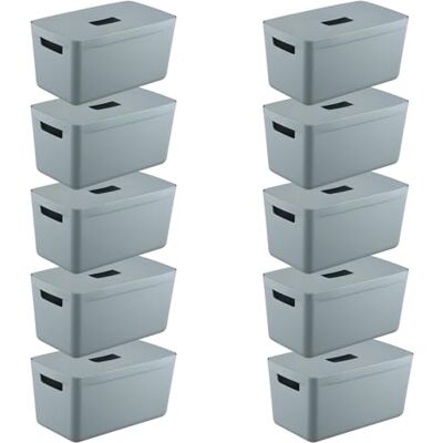IDEA HOME 10 stycken förvaringslådor, plast, förvaring, låda, korgar, förvaring, plastlåda för badrum, hylla med lock, 8 l, blå IDEA HOME 10 stycken förvaringslådor, plast, förvaring, låda, korgar, förvaring, plastlåda för badrum, hylla med lock, 8 l, blå