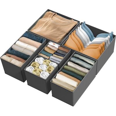 Simple Houseware Vikbar förvaringslåda i tyg, för garderober, byrålåda, organiserare med avdelare, korg, fack för underkläder, behåar, mörkgrå (set med 6) Simple Houseware Vikbar förvaringslåda i tyg, för garderober, byrålåda, organiserare med avdelare, korg, fack för underkläder, behåar, mörkgrå (set med 6)