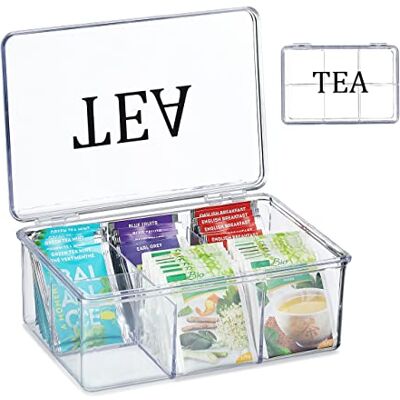 Relaxdays Tekanna i plast, förvaring, 6 fack, med lock, HLP 9 x 21,5 x 15 cm, genomskinlig Relaxdays Tekanna i plast, förvaring, 6 fack, med lock, HLP 9 x 21,5 x 15 cm, genomskinlig