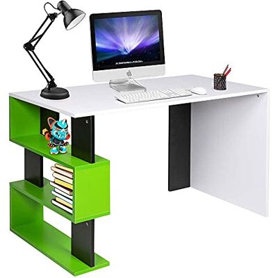 BAKAJI Skrivbord med bokhylla 3 hyllor Arbetsbord Datorram och trägolv MDF Inredning Hem Kontor Sovrum Design Modern Storlek 120 x 60 x 75 cm (Grön) BAKAJI Skrivbord med bokhylla 3 hyllor Arbetsbord Datorram och trägolv MDF Inredning Hem Kontor Sovrum Design Modern Storlek 120 x 60 x 75 cm (Grön)