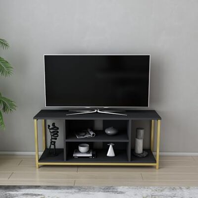 Hanah Home Glam TV-stativ, antracit och guld, 120 x 35 x 50,8 cm 100% melaminbelagd partikelbräda, 18 mm tjock, robust metallram Snygg och funktionell design för moderna vardagsrum Hanah Home Glam TV-stativ, antracit och guld, 120 x 35 x 50,8 cm 100% melaminbelagd partikelbräda, 18 mm tjock, robust metallram Snygg och funktionell design för moderna vardagsrum