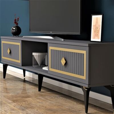 Hanah Home Stylish TV-stativ, antracit och guld, 150 cm x 44,6 cm x 29,6 cm 100% melaminbelagd partikelbräda, 18 mm tjock Modern design för vardagsrum Hanah Home Stylish TV-stativ, antracit och guld, 150 cm x 44,6 cm x 29,6 cm 100% melaminbelagd partikelbräda, 18 mm tjock Modern design för vardagsrum