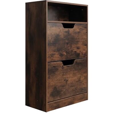 Relaxdays lutande skoskåp med hylla, 102 x 60 x 24 cm, passar 8 par, 2 klaffar, smal industriell brun Relaxdays lutande skoskåp med hylla, 102 x 60 x 24 cm, passar 8 par, 2 klaffar, smal industriell brun