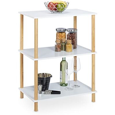Relaxdays Hylla, 3 hyllor, MDF och bambu, 79 x 60 x 40 cm, vertikal hylla, badrumsskåp, vit/naturlig Relaxdays Hylla, 3 hyllor, MDF och bambu, 79 x 60 x 40 cm, vertikal hylla, badrumsskåp, vit/naturlig