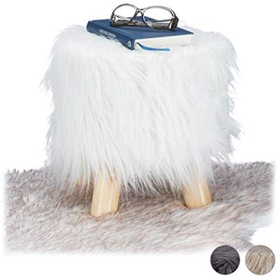 Relaxdays Pall, fluffig, 4 träben, vadderad fotpall, fuskpäls, rund, dekorativ pall H x D: 31 x 31 cm, vit, storlek Relaxdays Pall, fluffig, 4 träben, vadderad fotpall, fuskpäls, rund, dekorativ pall H x D: 31 x 31 cm, vit, storlek