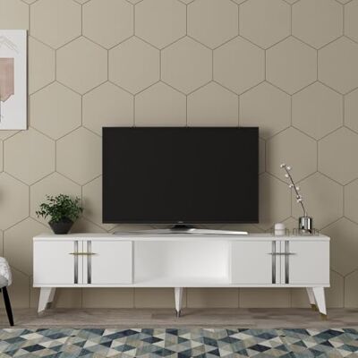 Hanah Home Stylish TV-stativ, vitt och silver, 150 cm x 44,6 cm x 29,6 cm 100% melaminbelagd partikelbräda, 18 mm tjock Modern design för vardagsrum Hanah Home Stylish TV-stativ, vitt och silver, 150 cm x 44,6 cm x 29,6 cm 100% melaminbelagd partikelbräda, 18 mm tjock Modern design för vardagsrum
