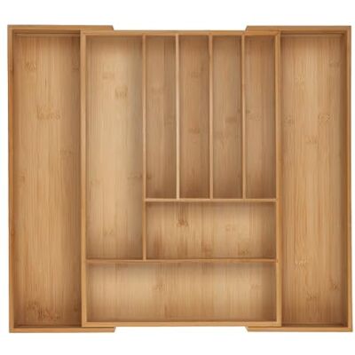 Relaxdays Besticklådor, expanderbar bambubestickhylla, 7–9 fack, H x B x D: 6 x 34–56 x 50 cm, naturlig Relaxdays Besticklådor, expanderbar bambubestickhylla, 7–9 fack, H x B x D: 6 x 34–56 x 50 cm, naturlig