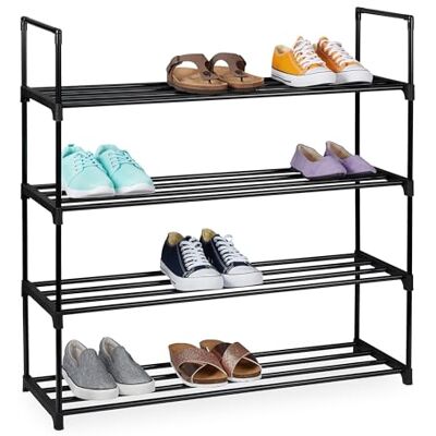 Relaxdays Skohylla, 4 plan, plug-in system, HBT: 72 x 92 x 30 cm, skohylla i metall, utrymmesbesparande, skoram, svart Relaxdays Skohylla, 4 plan, plug-in system, HBT: 72 x 92 x 30 cm, skohylla i metall, utrymmesbesparande, skoram, svart