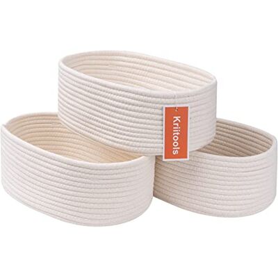 Kriitools Korgar och papperskorgar för hyllförvaringsorganisering/söt korg för att förvara och organisera hushållsartiklar/vävd repkorg för vardagsrum, sovrum, lekrum, 3-pack, benvit Kriitools Korgar och papperskorgar för hyllförvaringsorganisering/söt korg för att förvara och organisera hushållsartiklar/vävd repkorg för vardagsrum, sovrum, lekrum, 3-pack, benvit
