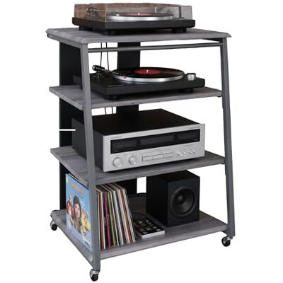 Relaxdays HiFi Rack, 4 nivåer, för skivspelare, sterosystem, järn och MDF, HxBxD: 78 x 61 x 52 cm, multimediahylla, grå Relaxdays HiFi Rack, 4 nivåer, för skivspelare, sterosystem, järn och MDF, HxBxD: 78 x 61 x 52 cm, multimediahylla, grå