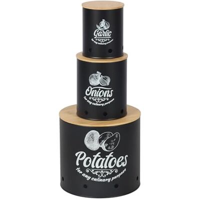Relaxdays Förvaringslåda uppsättning med 3 för potatis, lök, vitlök Stål köksbehållare med lock 20,5 x 22,5 x 22,5 cm Bla Relaxdays Förvaringslåda uppsättning med 3 för potatis, lök, vitlök Stål köksbehållare med lock 20,5 x 22,5 x 22,5 cm Bla