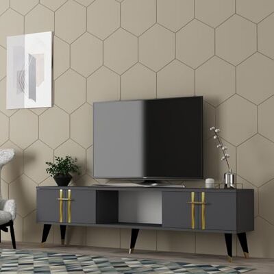 Hanah Home Stylish TV-stativ, antracit och guld, 150 cm x 44,6 cm x 29,6 cm 100% melaminbelagd partikelbräda, 18 mm tjock Modern design för vardagsrum Hanah Home Stylish TV-stativ, antracit och guld, 150 cm x 44,6 cm x 29,6 cm 100% melaminbelagd partikelbräda, 18 mm tjock Modern design för vardagsrum