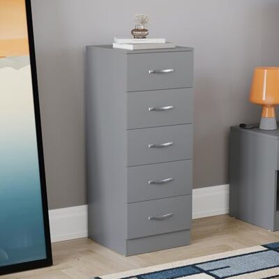 Vida Designs 5 lådor smal kista hög sovrum förvaringsenhet skjutbara lådor sovrumsmöbler (grå) Vida Designs 5 lådor smal kista hög sovrum förvaringsenhet skjutbara lådor sovrumsmöbler (grå)