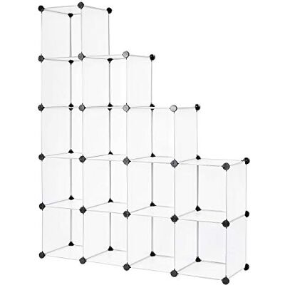 tavora Modulhylla i transparent plast, modulärt förvaringssystem med 16 fack á 30x30 cm, expanderbar trapphylla med rymliga kuber tavora Modulhylla i transparent plast, modulärt förvaringssystem med 16 fack á 30x30 cm, expanderbar trapphylla med rymliga kuber