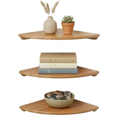 Relaxdays Hörnhylla, H x B x D: 3 x 18 x 18 cm, valnötsträ, vardagsrum, dekoration, belastning: 5 kg, hängande bokhylla, natur Relaxdays Hörnhylla, H x B x D: 3 x 18 x 18 cm, valnötsträ, vardagsrum, dekoration, belastning: 5 kg, hängande bokhylla, natur