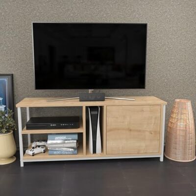 Hanah Home skandinavisk TV-stativ, White & Oak, 120 x 35,3 x 50,8 cm 100% melaminbelagd partikelbräda, 18 mm tjock Snygg och funktionell för moderna vardagsrum Hanah Home skandinavisk TV-stativ, White & Oak, 120 x 35,3 x 50,8 cm 100% melaminbelagd partikelbräda, 18 mm tjock Snygg och funktionell för moderna vardagsrum