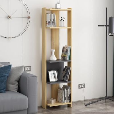 Hanah Home Snygg väggmonterad bokhjälp, ek och antracit, 165 cm höjd 100% melaminbelagd partikelbräda, 18 mm tjock flera hyllor för moderna utrymmen Hanah Home Snygg väggmonterad bokhjälp, ek och antracit, 165 cm höjd 100% melaminbelagd partikelbräda, 18 mm tjock flera hyllor för moderna utrymmen