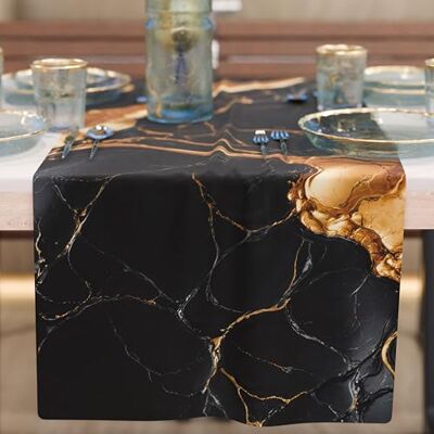 PETTI Artigiani Italiani Elegant modern bordslöpare svart och guld marmoreffekt, 100 % tillverkad i Italien PETTI Artigiani Italiani Elegant modern bordslöpare svart och guld marmoreffekt, 100 % tillverkad i Italien