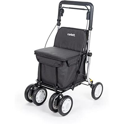 Carlett Shoppingvagn med gångstöd och sittalternativ Lett900 Senior Assist medicinsk produkt klass I hopfällbar kundvagn med 4 hjul, väska (38 L/15 kg) Svart Carlett Shoppingvagn med gångstöd och sittalternativ Lett900 Senior Assist medicinsk produkt klass I hopfällbar kundvagn med 4 hjul, väska (38 L/15 kg) Svart