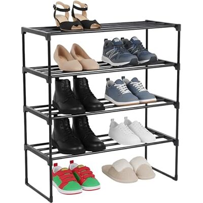 Relaxdays Skohylla, 4 plan, plug-in system, HBT: 72 x 68 x 30 cm, skohylla i metall, utrymmesbesparande, skoram, svart Relaxdays Skohylla, 4 plan, plug-in system, HBT: 72 x 68 x 30 cm, skohylla i metall, utrymmesbesparande, skoram, svart