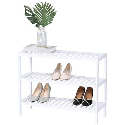 Relaxdays Skohylla, 3 nivåer, 9 par skor, HBT: 54,5 x 70 x 24,5 cm, skoställ med gallerhyllor, bambu, vit Relaxdays Skohylla, 3 nivåer, 9 par skor, HBT: 54,5 x 70 x 24,5 cm, skoställ med gallerhyllor, bambu, vit