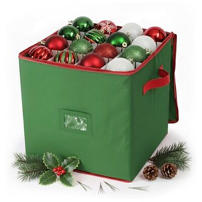 Relaxdays julgranskula förvaringsbox, 64 kulor, HxBxD: 33 x 33 x 33 cm, polyester, kartong, kullåda, grön/röd Relaxdays julgranskula förvaringsbox, 64 kulor, HxBxD: 33 x 33 x 33 cm, polyester, kartong, kullåda, grön/röd