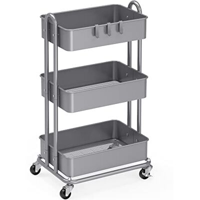 Simple Houseware Rullvagn i metall med 3 nivåer, kraftig, silver Simple Houseware Rullvagn i metall med 3 nivåer, kraftig, silver