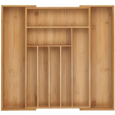 Relaxdays Besticklådor, expanderbar bambubestickhylla, 7-9 fack, H x B x D: 5 x 30,5–50 x 47 cm, naturlig Relaxdays Besticklådor, expanderbar bambubestickhylla, 7-9 fack, H x B x D: 5 x 30,5–50 x 47 cm, naturlig