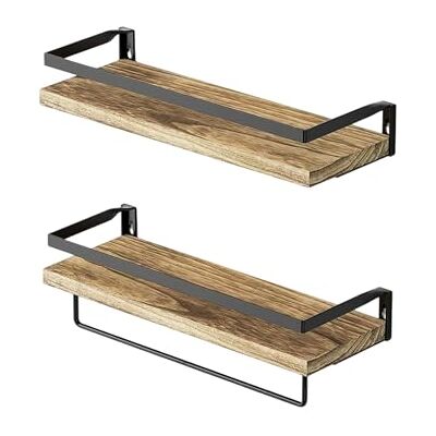Relaxdays vägghyllor 2-delat set, trä och järn, upphöjd kant, handduksskena, industriell stil, naturlig/svart, 13,5 x 40 x 15 cm Relaxdays vägghyllor 2-delat set, trä och järn, upphöjd kant, handduksskena, industriell stil, naturlig/svart, 13,5 x 40 x 15 cm