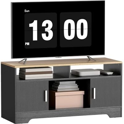 HOMCOM TV-bänk i trä stort förvaringsutrymme med 2 öppna fack, 2 dörrskåp, öppen garderob, 105 x 40 x 52 cm, svart träeffekt HOMCOM TV-bänk i trä stort förvaringsutrymme med 2 öppna fack, 2 dörrskåp, öppen garderob, 105 x 40 x 52 cm, svart träeffekt