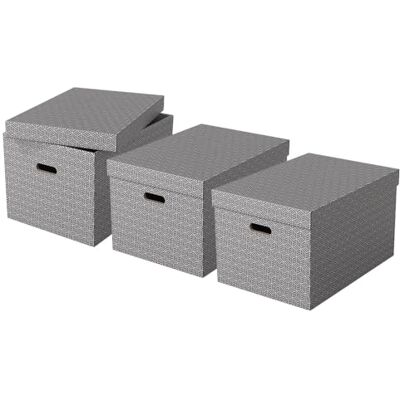 Esselte Stor förvaringslåda med lock, 3-pack, hem/kontorsförvaring och organisation, 100 % återvunnen kartong, 100 % återvinningsbar, hem geometrisk design, grå, 628287 Esselte Stor förvaringslåda med lock, 3-pack, hem/kontorsförvaring och organisation, 100 % återvunnen kartong, 100 % återvinningsbar, hem geometrisk design, grå, 628287