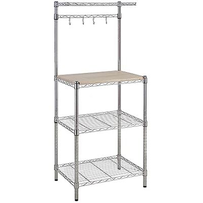 Amazon Basics Kökshylla med 3 hyllplan, bageriställ med träbord, krom, trä, 61 cm krom, beige Amazon Basics Kökshylla med 3 hyllplan, bageriställ med träbord, krom, trä, 61 cm krom, beige