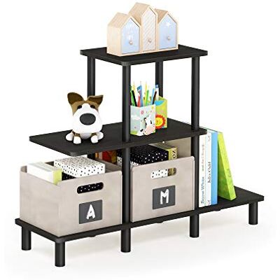 Furinno Svart Stegvis Displayhylla - 3 Tier Förvaringsorganizer Furinno Svart Stegvis Displayhylla - 3 Tier Förvaringsorganizer