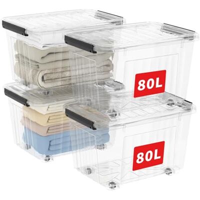 Cetomo , 80 l x 4,4 pack, förvaringslåda med lock, förvaringslådor, med klämmor, stapelbar, vardagsrum, sovrum, livsmedelssäker, stängningsklämmor, nyumaterial plastlåda transparent Cetomo , 80 l x 4,4 pack, förvaringslåda med lock, förvaringslådor, med klämmor, stapelbar, vardagsrum, sovrum, livsmedelssäker, stängningsklämmor, nyumaterial plastlåda transparent