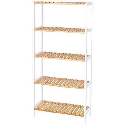 tavora dibea Bambuhylla i tidlös design, 60x26x130 cm, kan kombineras till hyllvägg, platsbesparande golvhylla med 5 robusta hyllplan för badrum, hall eller kök, gummerade fötter, natur/vit tavora dibea Bambuhylla i tidlös design, 60x26x130 cm, kan kombineras till hyllvägg, platsbesparande golvhylla med 5 robusta hyllplan för badrum, hall eller kök, gummerade fötter, natur/vit