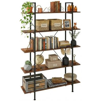 Relaxdays Industriell bokhylla med 5 hyllor, MDF och stål, 177,5 x 105 x 33,5 cm, brun Relaxdays Industriell bokhylla med 5 hyllor, MDF och stål, 177,5 x 105 x 33,5 cm, brun