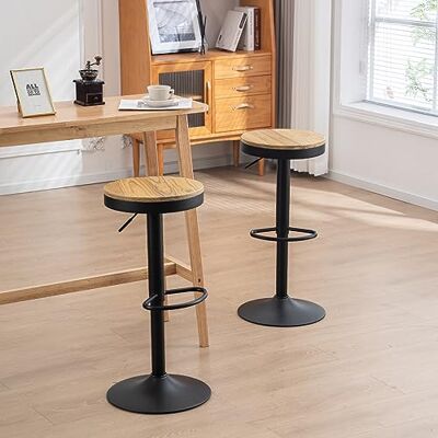 Kidol & Shellder Barstolar Träsits, Set med 2 360° svängbara motpallar, Justerbara Barstolar Barhöjd, Vintage Industrial, Svart Kidol & Shellder Barstolar Träsits, Set med 2 360° svängbara motpallar, Justerbara Barstolar Barhöjd, Vintage Industrial, Svart