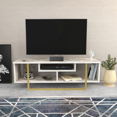 Hanah Home Glam TV-stativ, vitt & guld, 120 x 35,2 x 40,2 cm 100% melaminbelagd partikelbräda, 18 mm tjock snygg och funktionell för moderna vardagsrum Hanah Home Glam TV-stativ, vitt & guld, 120 x 35,2 x 40,2 cm 100% melaminbelagd partikelbräda, 18 mm tjock snygg och funktionell för moderna vardagsrum