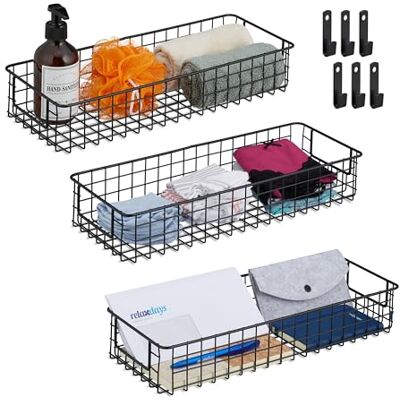 Relaxdays Svart metallkorg, set om 3, Korg, förvaring, handtag, H x B x D: 7,5 x 41 x 16 cm, svart Relaxdays Svart metallkorg, set om 3, Korg, förvaring, handtag, H x B x D: 7,5 x 41 x 16 cm, svart
